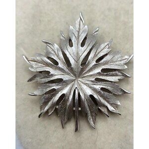 Vintage Silver-Tone Maple Leaf Brooch Pin With Textured Finish